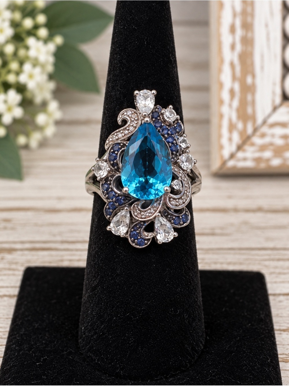 Gorgeous Silver Topaz Cocktail Ring.
